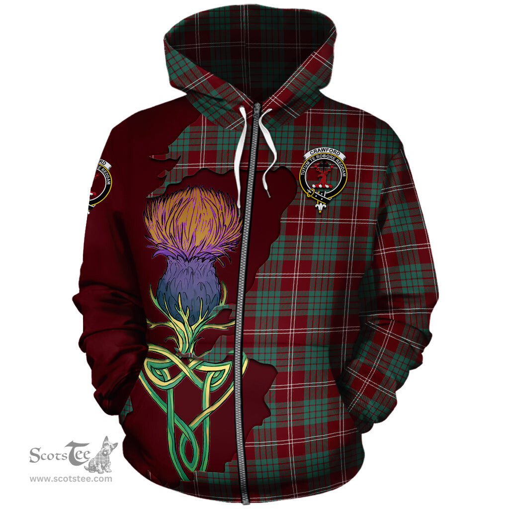 Scottish Crawford Modern Clan Tartan Crest with Thistle and Scotland Map Tartan Plaid Hoodie Scottish Plaid Tartan Plaid - ScotsTee - scotstee.com