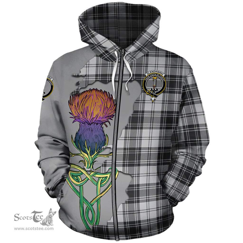 Scottish Glendinning Clan Tartan Crest with Thistle and Scotland Map Tartan Plaid Hoodie Scottish Plaid Tartan Plaid - ScotsTee - scotstee.com