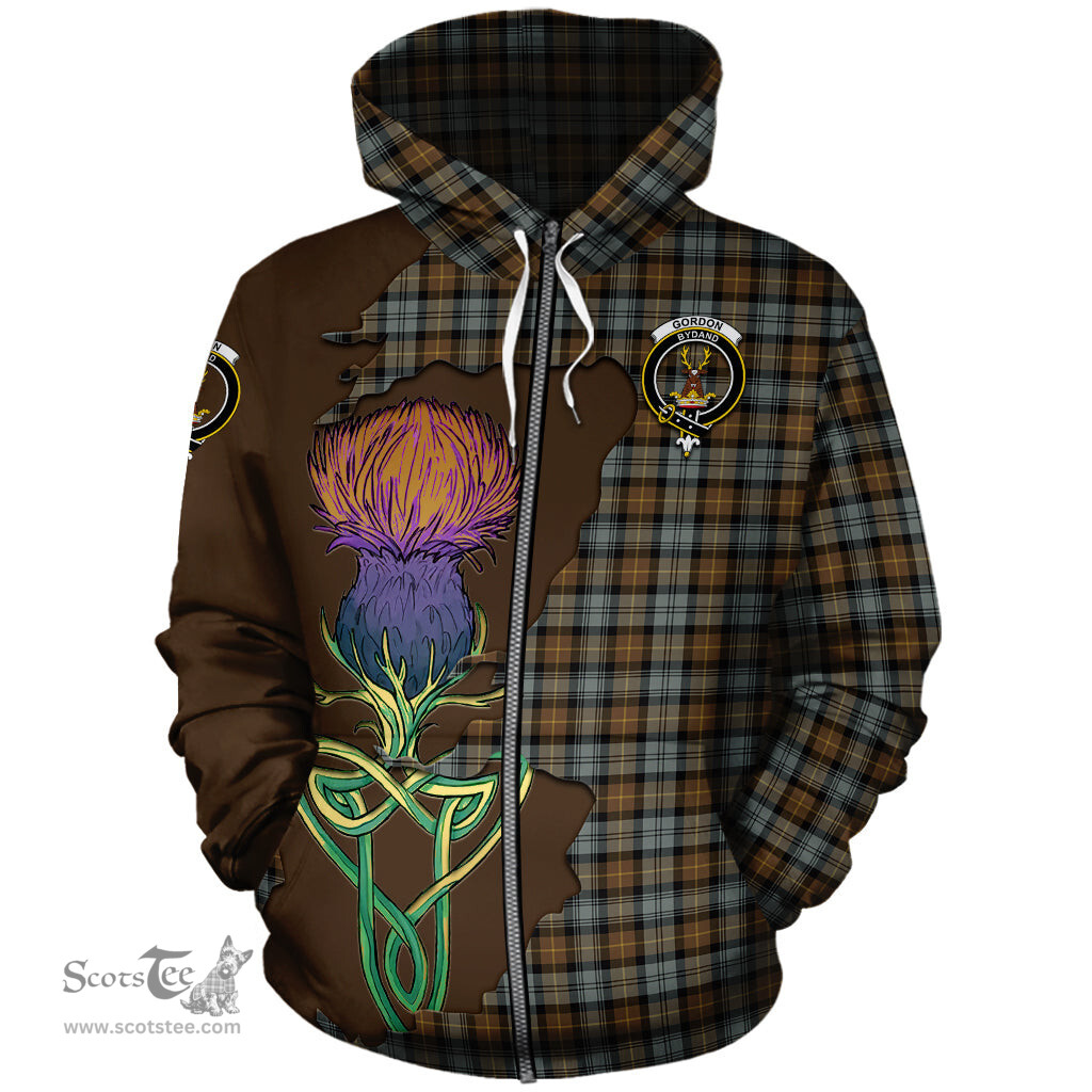 Scottish Gordon Weathered Clan Tartan Crest with Thistle and Scotland Map Tartan Plaid Hoodie Scottish Plaid Tartan Plaid - ScotsTee - scotstee.com