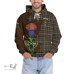Scottish Gordon Weathered Clan Tartan Crest with Thistle and Scotland Map Tartan Plaid Hoodie Scottish Plaid Tartan Plaid - ScotsTee - scotstee.com