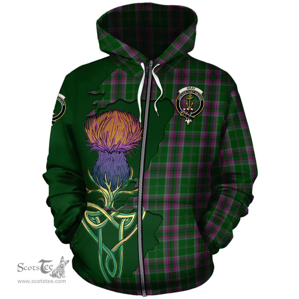 Scottish Gray Hunting Clan Tartan Crest with Thistle and Scotland Map Tartan Plaid Hoodie Scottish Plaid Tartan Plaid - ScotsTee - scotstee.com