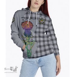 Scottish Douglas Grey Modern Clan Tartan Crest with Thistle and Scotland Map Tartan Plaid Hoodie Scottish Plaid Tartan Plaid - ScotsTee - scotstee.com