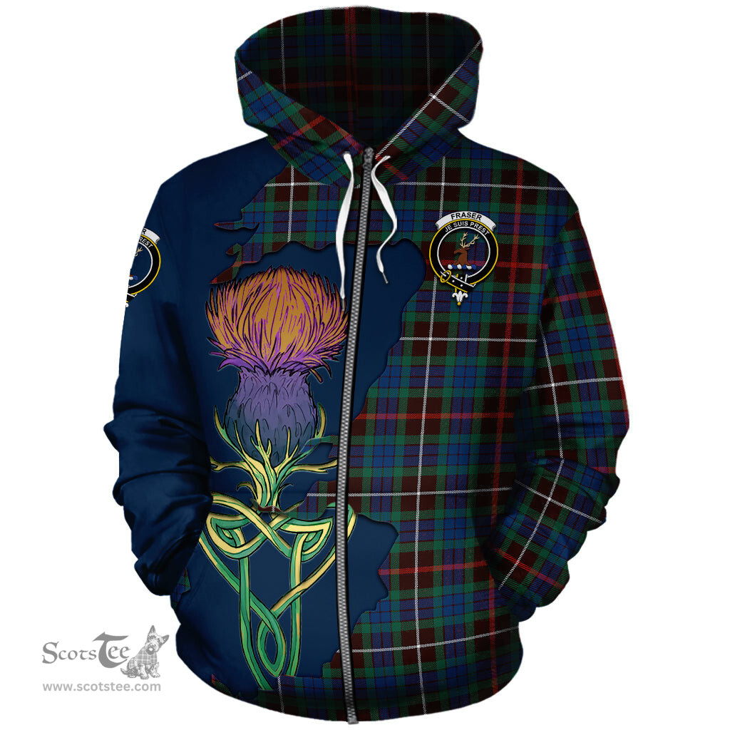 Scottish Fraser Hunting Ancient Clan Tartan Crest with Thistle and Scotland Map Tartan Plaid Hoodie Scottish Plaid Tartan Plaid - ScotsTee - scotstee.com
