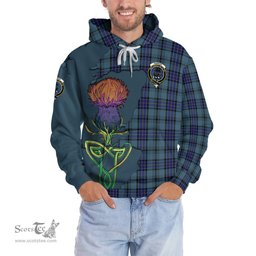 Scottish Hannay Blue Clan Tartan Crest with Thistle and Scotland Map Tartan Plaid Hoodie Scottish Plaid Tartan Plaid - ScotsTee - scotstee.com