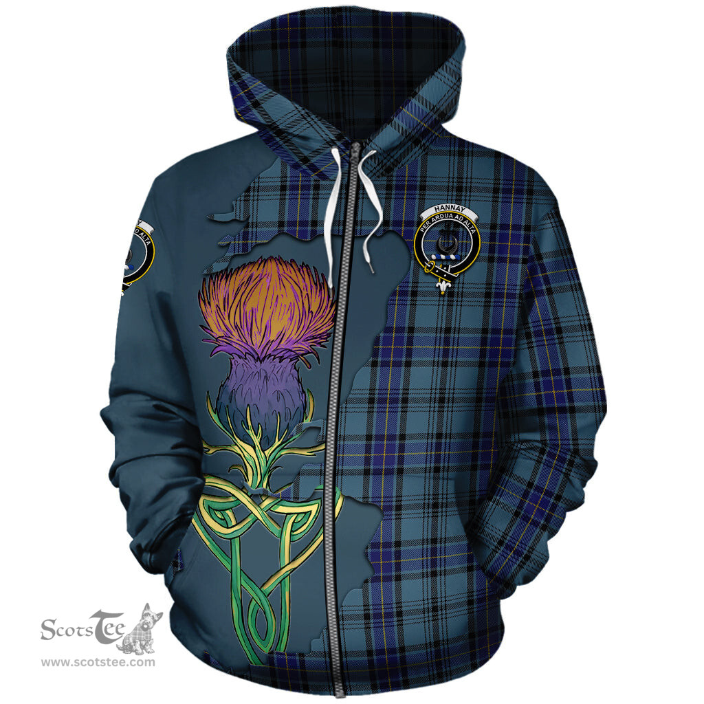 Scottish Hannay Blue Clan Tartan Crest with Thistle and Scotland Map Tartan Plaid Hoodie Scottish Plaid Tartan Plaid - ScotsTee - scotstee.com
