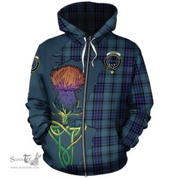 Scottish Hannay Blue Clan Tartan Crest with Thistle and Scotland Map Tartan Plaid Hoodie Scottish Plaid Tartan Plaid - ScotsTee - scotstee.com