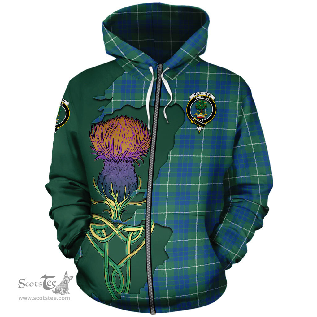 Scottish Hamilton Hunting Ancient Clan Tartan Crest with Thistle and Scotland Map Tartan Plaid Hoodie Scottish Plaid Tartan Plaid - ScotsTee - scotstee.com