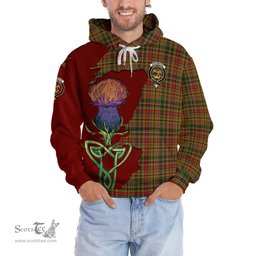 Scottish Drummond of Strathallan Clan Tartan Crest with Thistle and Scotland Map Tartan Plaid Hoodie Scottish Plaid Tartan Plaid - ScotsTee - scotstee.com