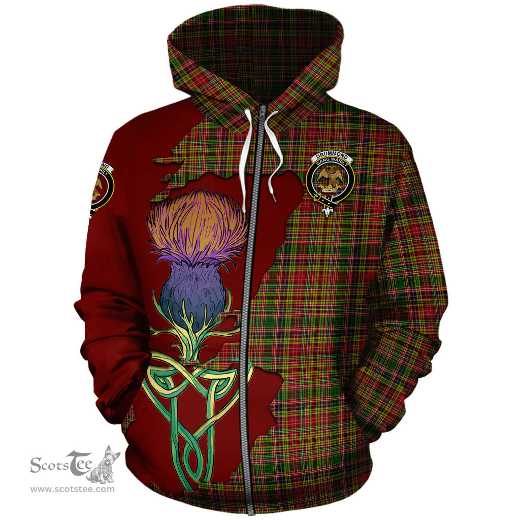 Scottish Drummond of Strathallan Clan Tartan Crest with Thistle and Scotland Map Tartan Plaid Hoodie Scottish Plaid Tartan Plaid - ScotsTee - scotstee.com