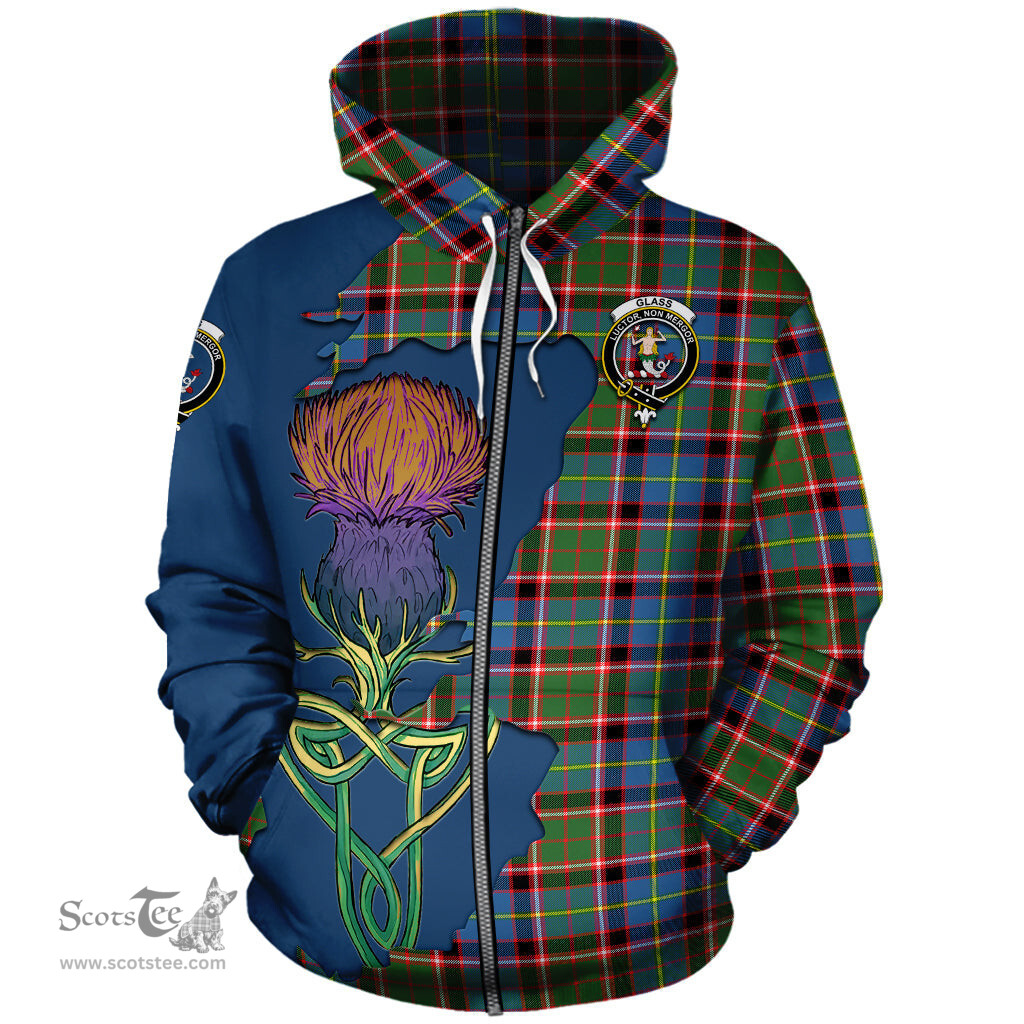 Scottish Glass Clan Tartan Crest with Thistle and Scotland Map Tartan Plaid Hoodie Scottish Plaid Tartan Plaid - ScotsTee - scotstee.com