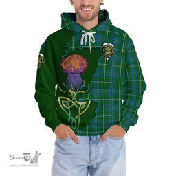 Scottish Hay Hunting Clan Tartan Crest with Thistle and Scotland Map Tartan Plaid Hoodie Scottish Plaid Tartan Plaid - ScotsTee - scotstee.com