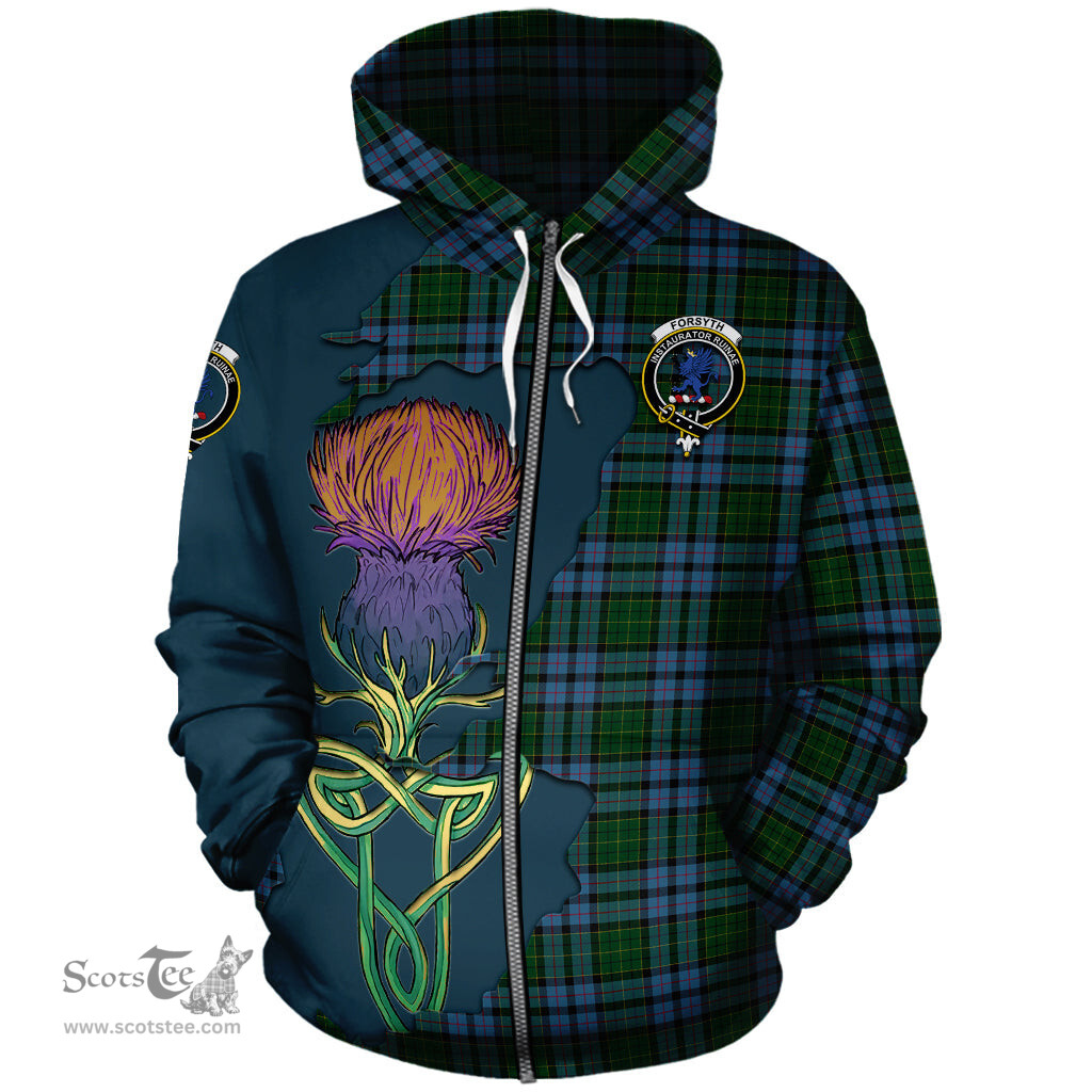Scottish Forsyth Clan Tartan Crest with Thistle and Scotland Map Tartan Plaid Hoodie Scottish Plaid Tartan Plaid - ScotsTee - scotstee.com
