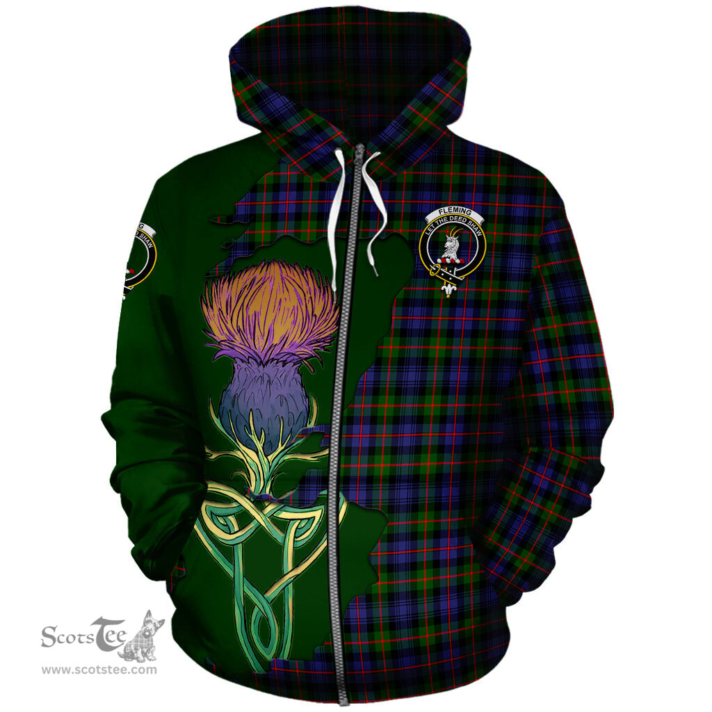Scottish Fleming Clan Tartan Crest with Thistle and Scotland Map Tartan Plaid Hoodie Scottish Plaid Tartan Plaid - ScotsTee - scotstee.com