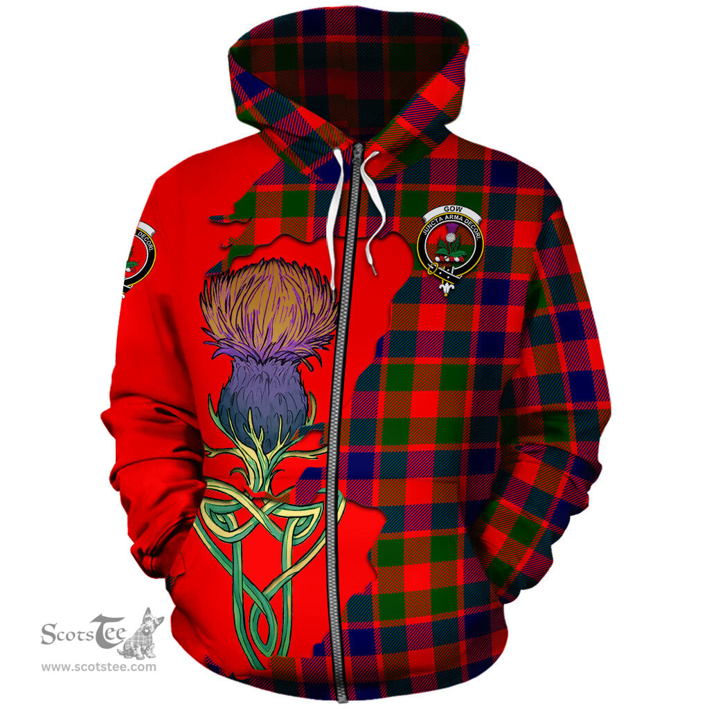 Scottish Gow of Skeoch Clan Tartan Crest with Thistle and Scotland Map Tartan Plaid Hoodie Scottish Plaid Tartan Plaid - ScotsTee - scotstee.com