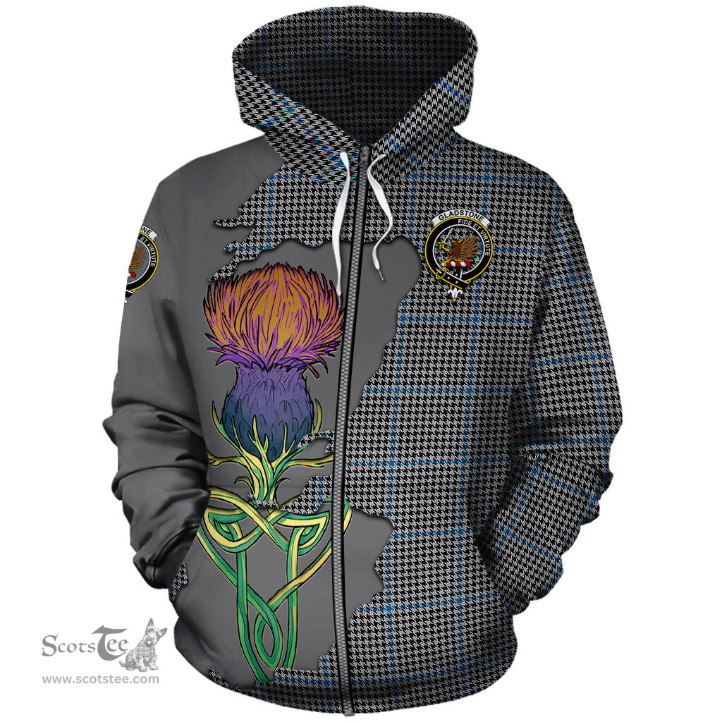 Scottish Gladstone Clan Tartan Crest with Thistle and Scotland Map Tartan Plaid Hoodie Scottish Plaid Tartan Plaid - ScotsTee - scotstee.com