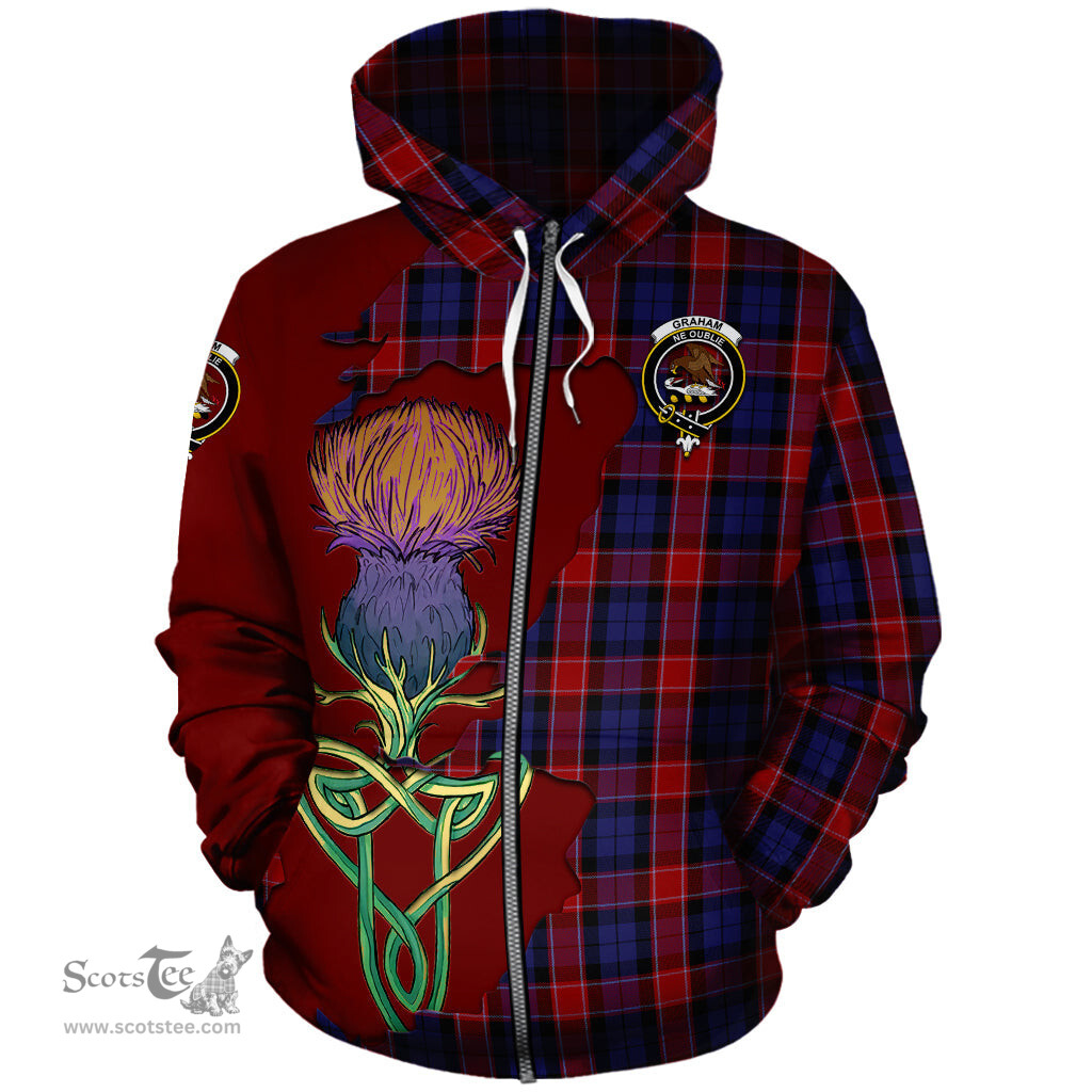 Scottish Graham of Menteith Red Clan Tartan Crest with Thistle and Scotland Map Tartan Plaid Hoodie Scottish Plaid Tartan Plaid - ScotsTee - scotstee.com