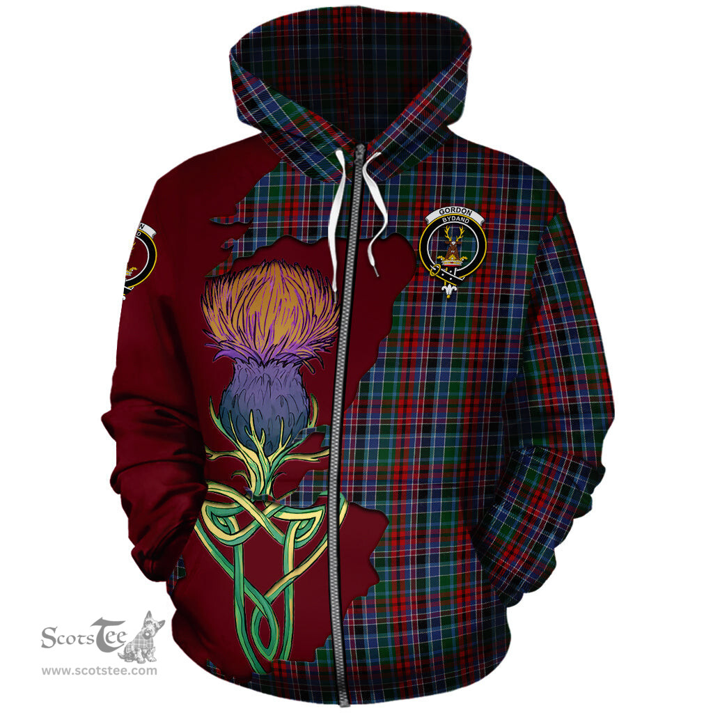 Scottish Gordon Red Clan Tartan Crest with Thistle and Scotland Map Tartan Plaid Hoodie Scottish Plaid Tartan Plaid - ScotsTee - scotstee.com
