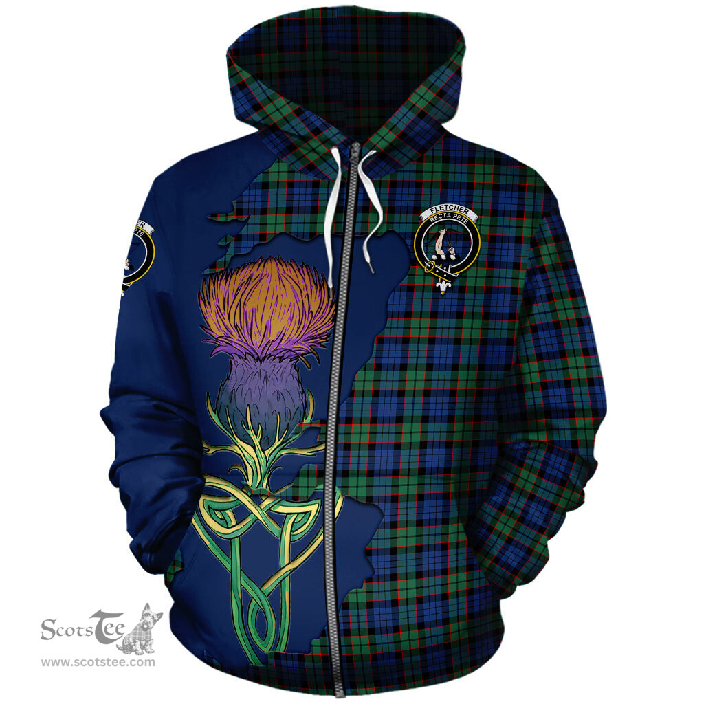 Scottish Fletcher Ancient Clan Tartan Crest with Thistle and Scotland Map Tartan Plaid Hoodie Scottish Plaid Tartan Plaid - ScotsTee - scotstee.com