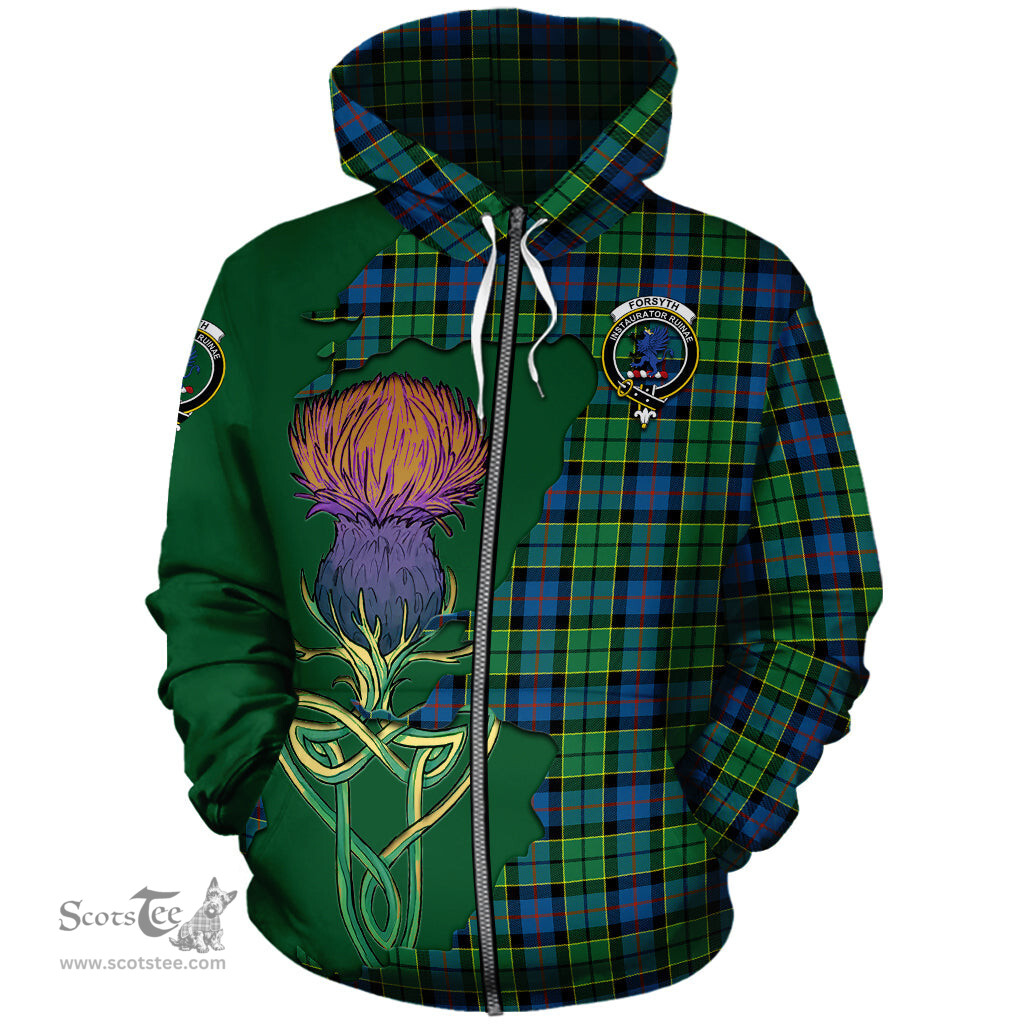 Scottish Forsyth Ancient Clan Tartan Crest with Thistle and Scotland Map Tartan Plaid Hoodie Scottish Plaid Tartan Plaid - ScotsTee - scotstee.com