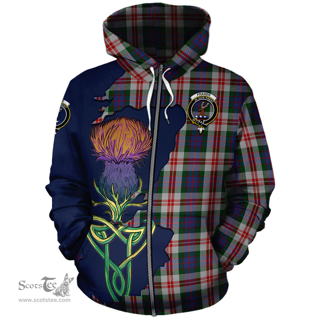Scottish Fraser Red Dress Clan Tartan Crest with Thistle and Scotland Map Tartan Plaid Hoodie Scottish Plaid Tartan Plaid - ScotsTee - scotstee.com
