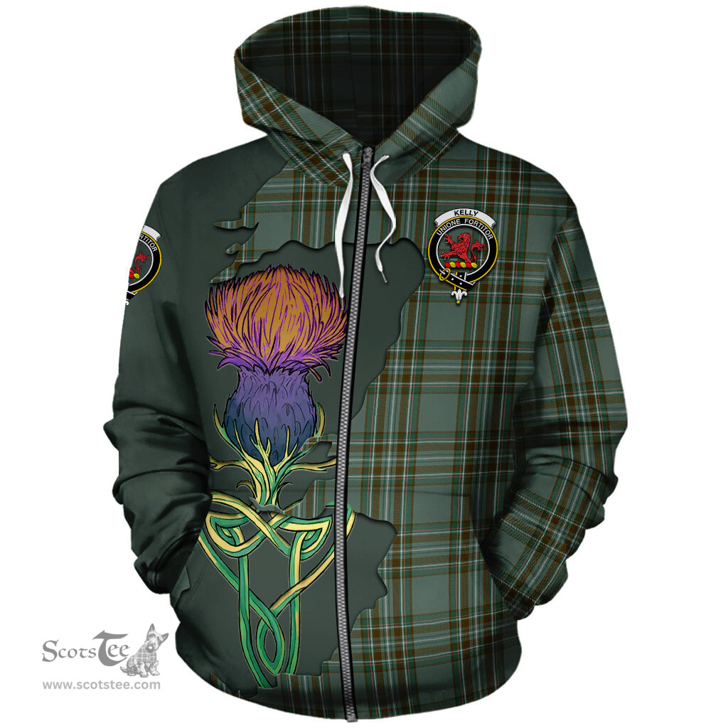 Scottish Kelly Dress Clan Tartan Crest with Thistle and Scotland Map Tartan Plaid Hoodie Scottish Plaid Tartan Plaid - ScotsTee - scotstee.com