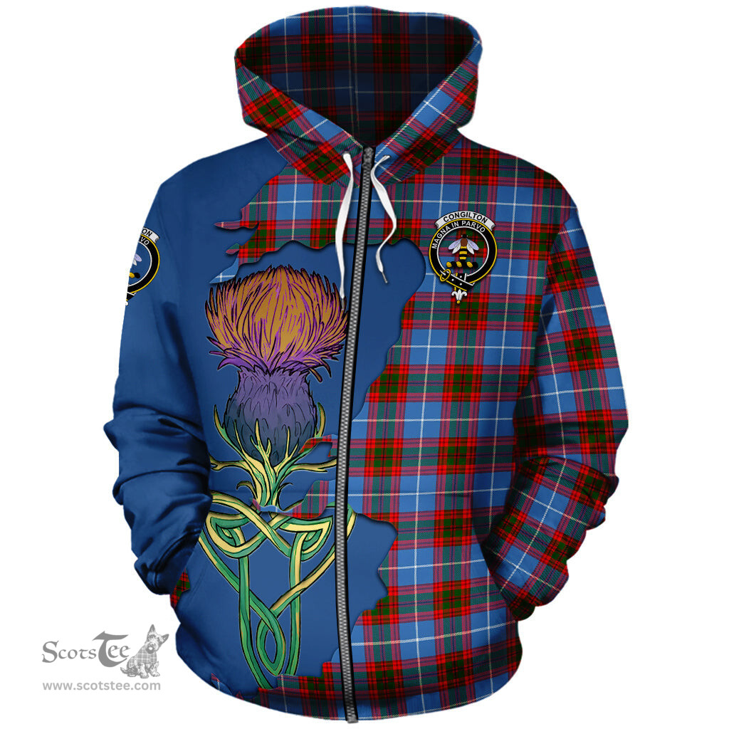 Scottish Congilton Clan Tartan Crest with Thistle and Scotland Map Tartan Plaid Hoodie Scottish Plaid Tartan Plaid - ScotsTee - scotstee.com