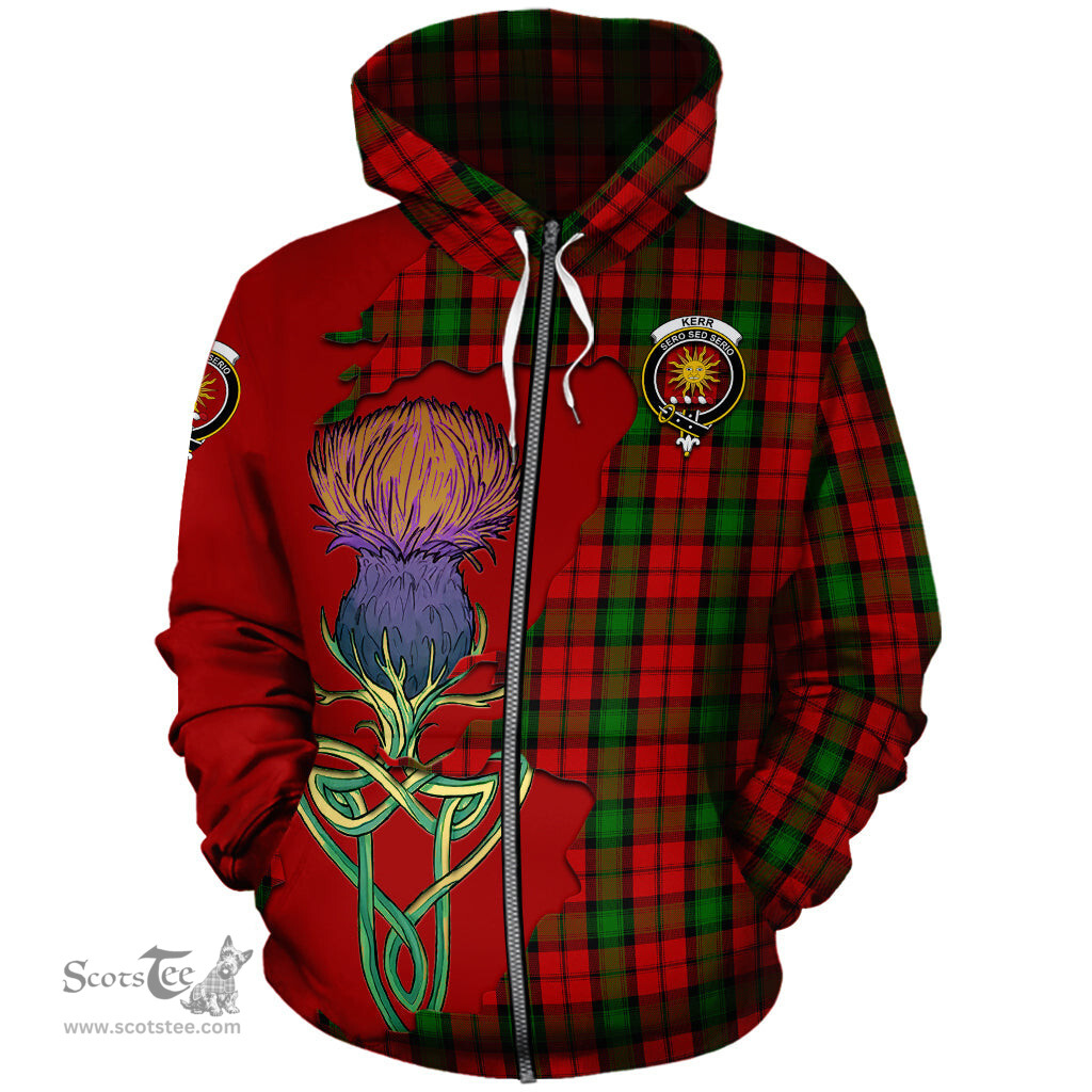 Scottish Kerr Clan Tartan Crest with Thistle and Scotland Map Tartan Plaid Hoodie Scottish Plaid Tartan Plaid - ScotsTee - scotstee.com