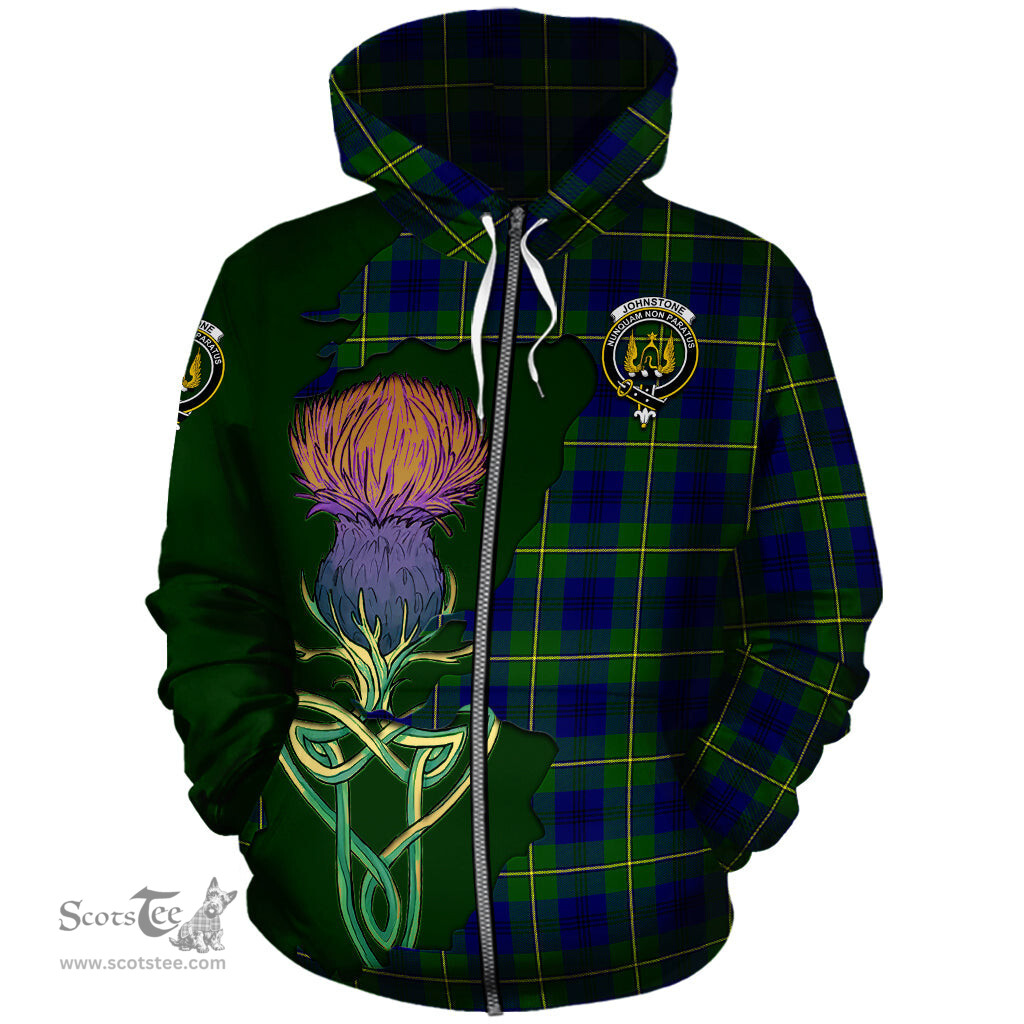 Scottish Johnstone Modern Clan Tartan Crest with Thistle and Scotland Map Tartan Plaid Hoodie Scottish Plaid Tartan Plaid - ScotsTee - scotstee.com