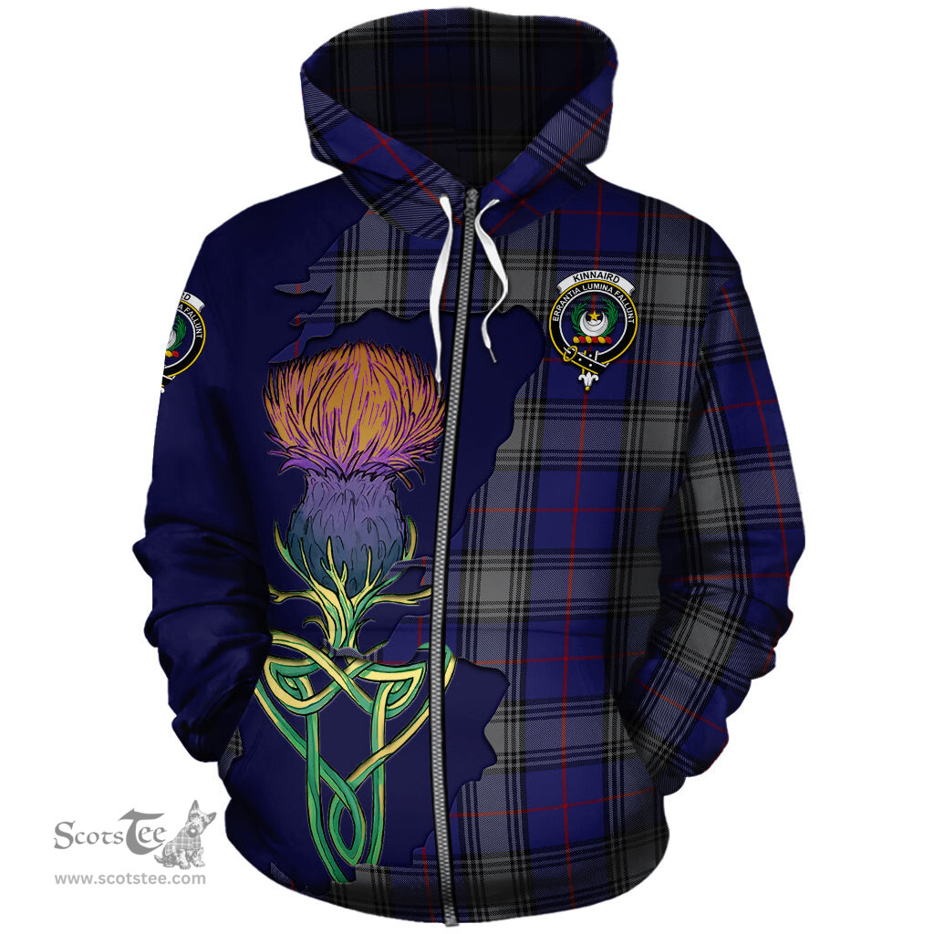 Scottish Kinnaird Clan Tartan Crest with Thistle and Scotland Map Tartan Plaid Hoodie Scottish Plaid Tartan Plaid - ScotsTee - scotstee.com