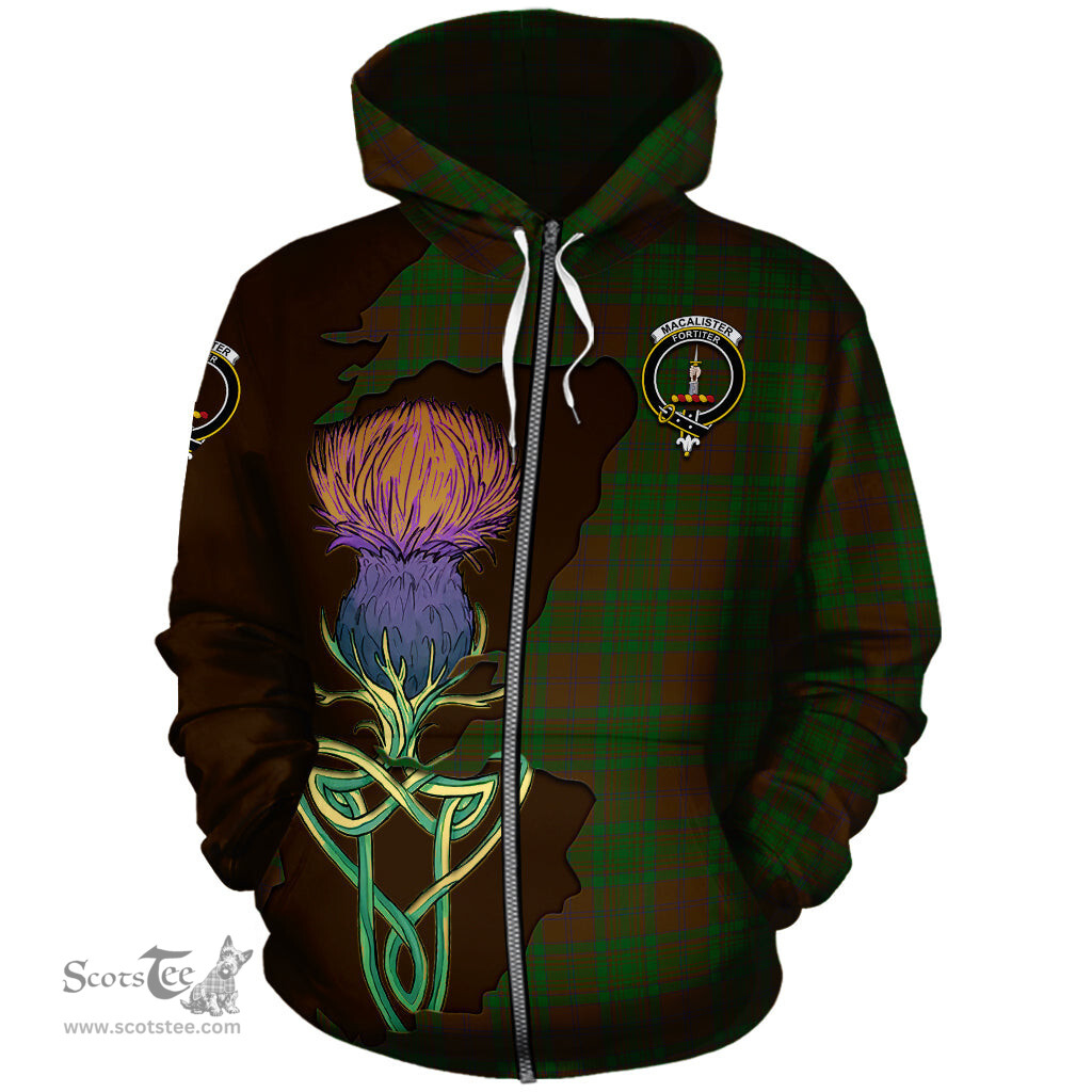Scottish MacAlister of Glenbarr Hunting Clan Tartan Crest with Thistle and Scotland Map Tartan Plaid Hoodie Scottish Plaid Tartan Plaid - ScotsTee - scotstee.com