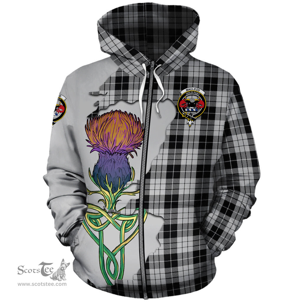 Scottish MacLeod Black and White Clan Tartan Crest with Thistle and Scotland Map Tartan Plaid Hoodie Scottish Plaid Tartan Plaid - ScotsTee - scotstee.com