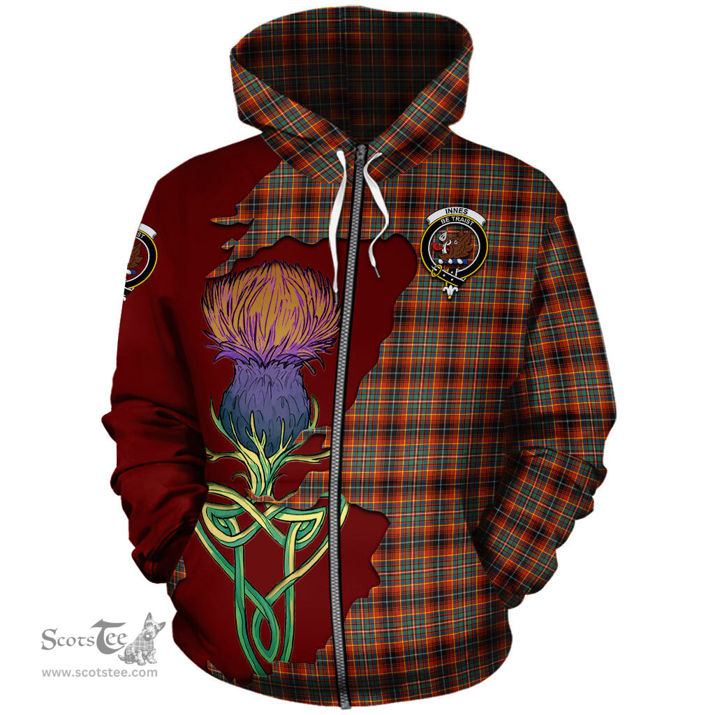 Scottish Innes Ancient Clan Tartan Crest with Thistle and Scotland Map Tartan Plaid Hoodie Scottish Plaid Tartan Plaid - ScotsTee - scotstee.com