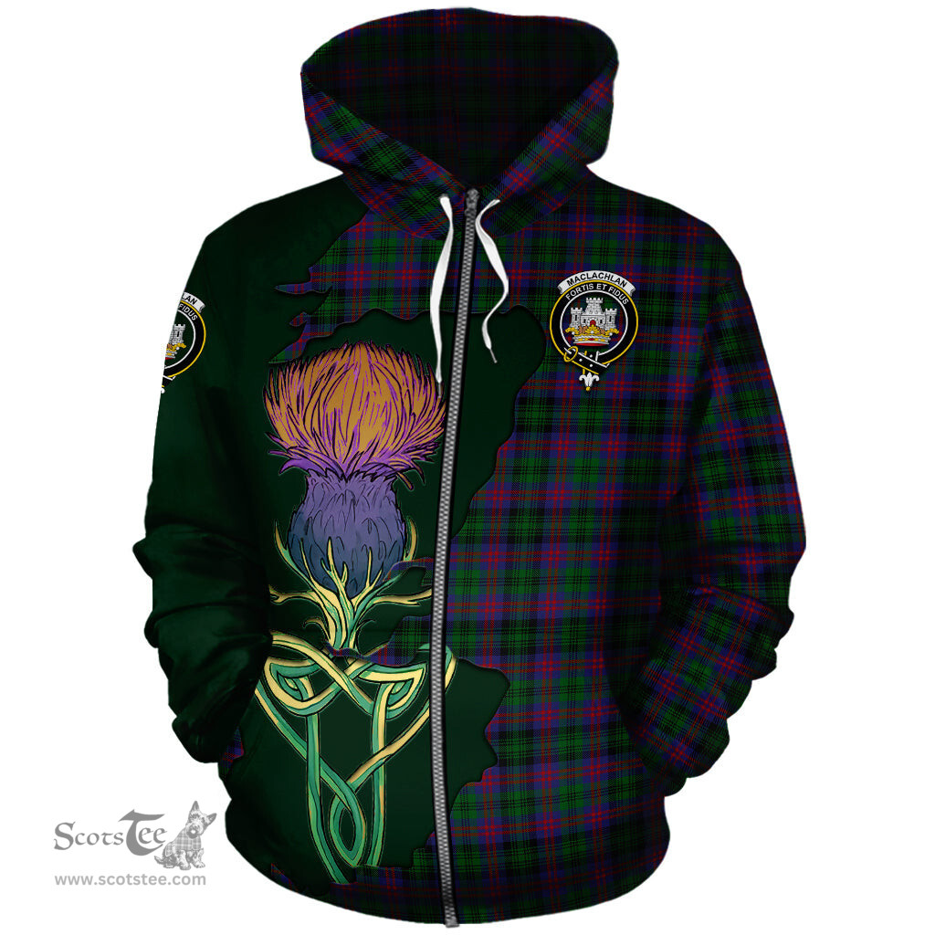Scottish MacLachlan Hunting Clan Tartan Crest with Thistle and Scotland Map Tartan Plaid Hoodie Scottish Plaid Tartan Plaid - ScotsTee - scotstee.com