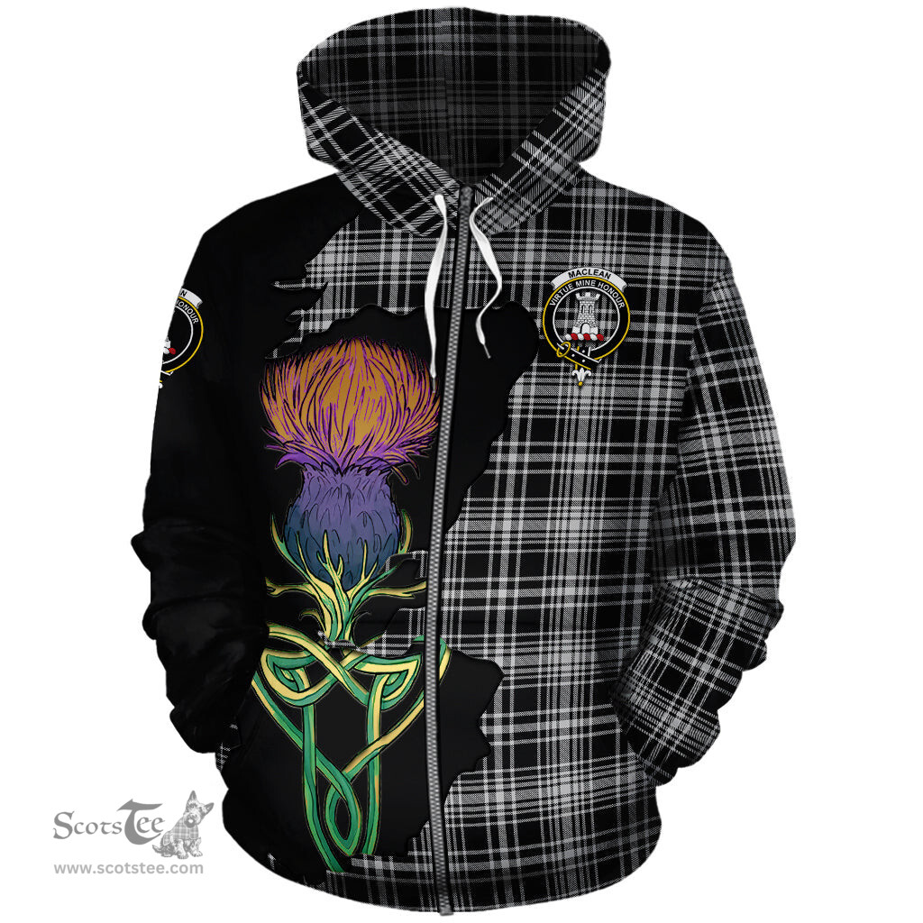 Scottish MacLean Black and White Clan Tartan Crest with Thistle and Scotland Map Tartan Plaid Hoodie Scottish Plaid Tartan Plaid - ScotsTee - scotstee.com
