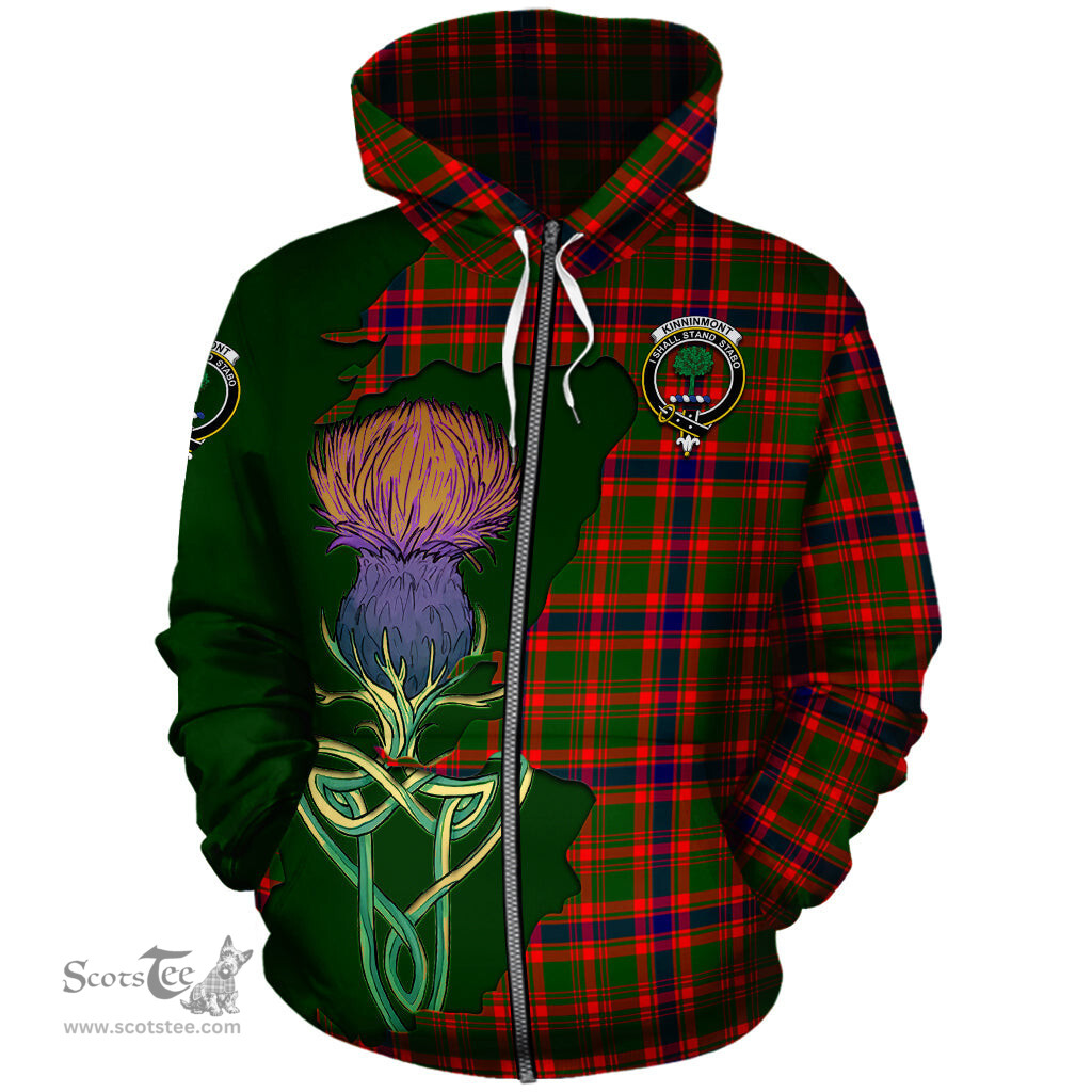 Scottish Kinninmont Clan Tartan Crest with Thistle and Scotland Map Tartan Plaid Hoodie Scottish Plaid Tartan Plaid - ScotsTee - scotstee.com
