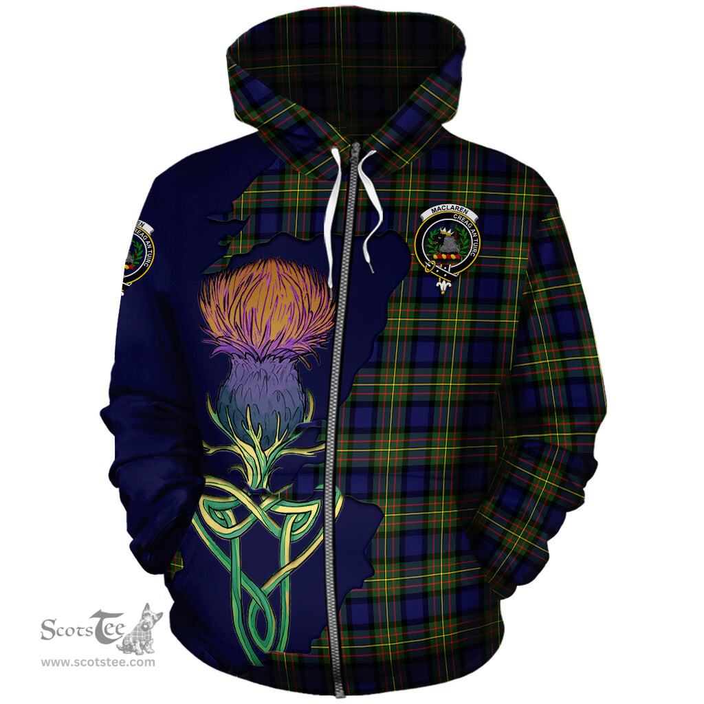 Scottish MacLaren Modern Clan Tartan Crest with Thistle and Scotland Map Tartan Plaid Hoodie Scottish Plaid Tartan Plaid - ScotsTee - scotstee.com