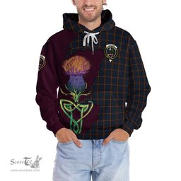 Scottish MacLaine of Lochbuie Hunting Clan Tartan Crest with Thistle and Scotland Map Tartan Plaid Hoodie Scottish Plaid Tartan Plaid - ScotsTee - scotstee.com