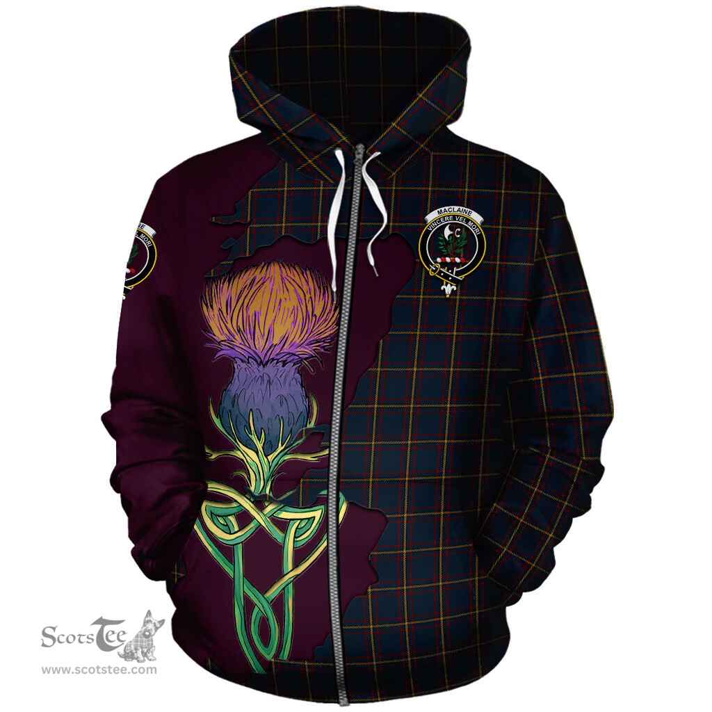 Scottish MacLaine of Lochbuie Hunting Clan Tartan Crest with Thistle and Scotland Map Tartan Plaid Hoodie Scottish Plaid Tartan Plaid - ScotsTee - scotstee.com