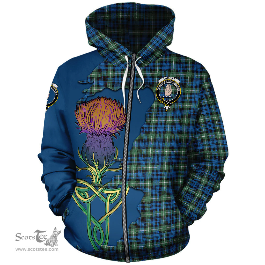Scottish Lamont Ancient Clan Tartan Crest with Thistle and Scotland Map Tartan Plaid Hoodie Scottish Plaid Tartan Plaid - ScotsTee - scotstee.com