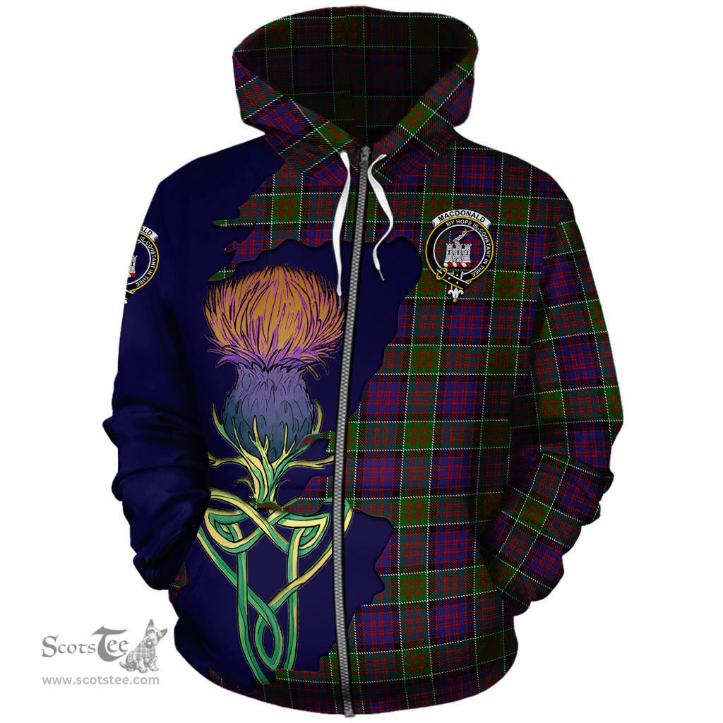 Scottish MacDonald of Clan Ranald Modern Clan Tartan Crest with Thistle and Scotland Map Tartan Plaid Hoodie Scottish Plaid Tartan Plaid - ScotsTee - scotstee.com