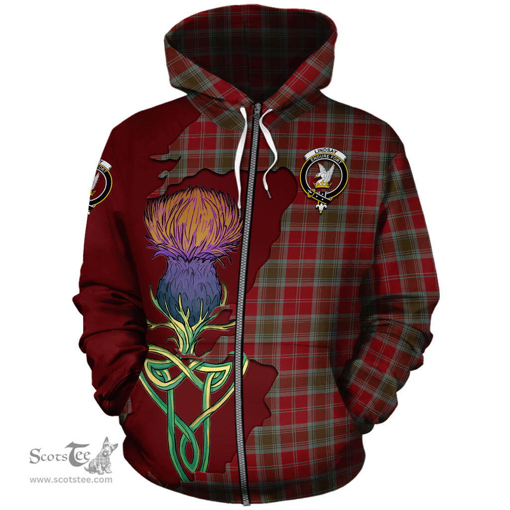 Scottish Lindsay Weathered Clan Tartan Crest with Thistle and Scotland Map Tartan Plaid Hoodie Scottish Plaid Tartan Plaid - ScotsTee - scotstee.com