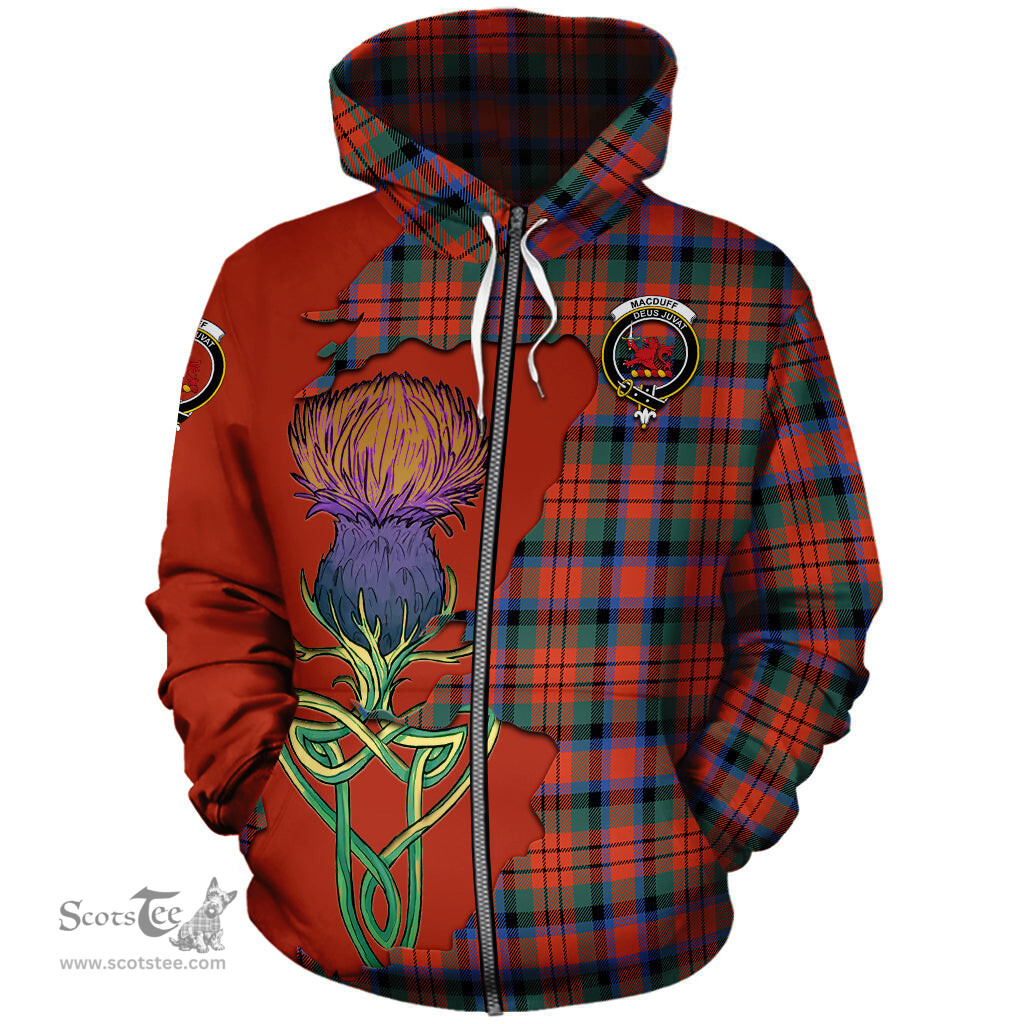 Scottish MacDuff Ancient Clan Tartan Crest with Thistle and Scotland Map Tartan Plaid Hoodie Scottish Plaid Tartan Plaid - ScotsTee - scotstee.com