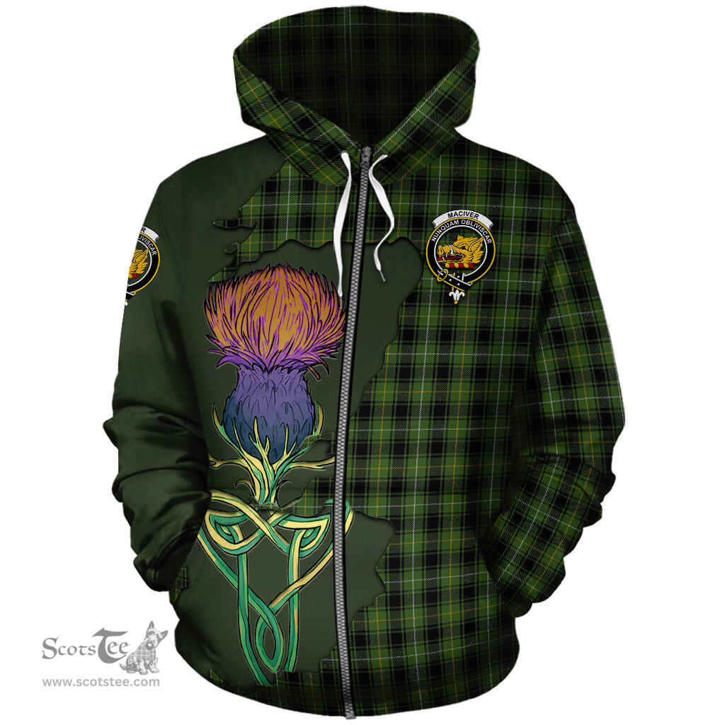 Scottish MacIver Hunting Clan Tartan Crest with Thistle and Scotland Map Tartan Plaid Hoodie Scottish Plaid Tartan Plaid - ScotsTee - scotstee.com
