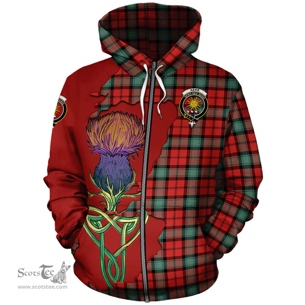 Scottish Kerr Ancient Clan Tartan Crest with Thistle and Scotland Map Tartan Plaid Hoodie Scottish Plaid Tartan Plaid - ScotsTee - scotstee.com