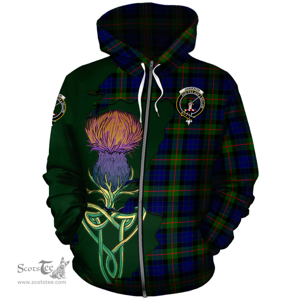 Scottish Jamieson Clan Tartan Crest with Thistle and Scotland Map Tartan Plaid Hoodie Scottish Plaid Tartan Plaid - ScotsTee - scotstee.com