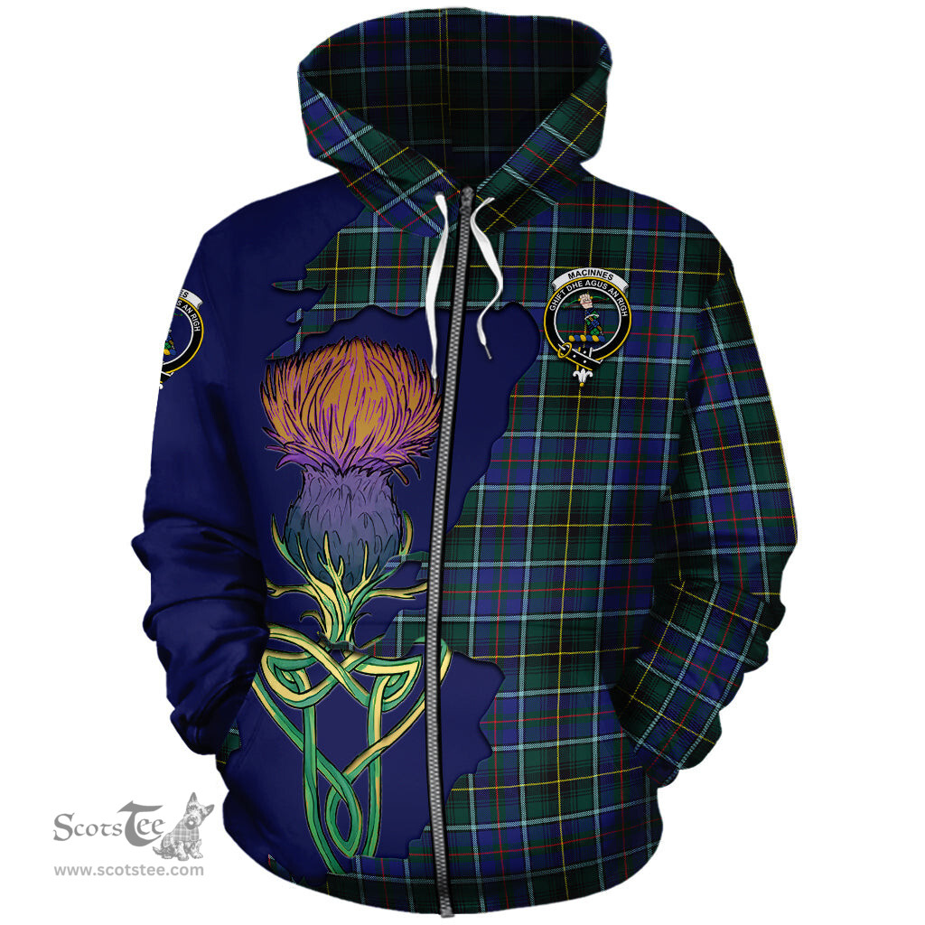 Scottish MacInnes Modern Clan Tartan Crest with Thistle and Scotland Map Tartan Plaid Hoodie Scottish Plaid Tartan Plaid - ScotsTee - scotstee.com