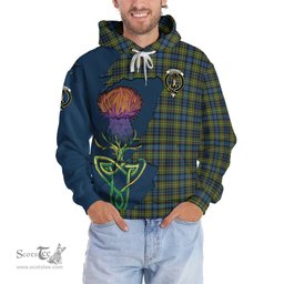 Scottish MacLellan Ancient Clan Tartan Crest with Thistle and Scotland Map Tartan Plaid Hoodie Scottish Plaid Tartan Plaid - ScotsTee - scotstee.com