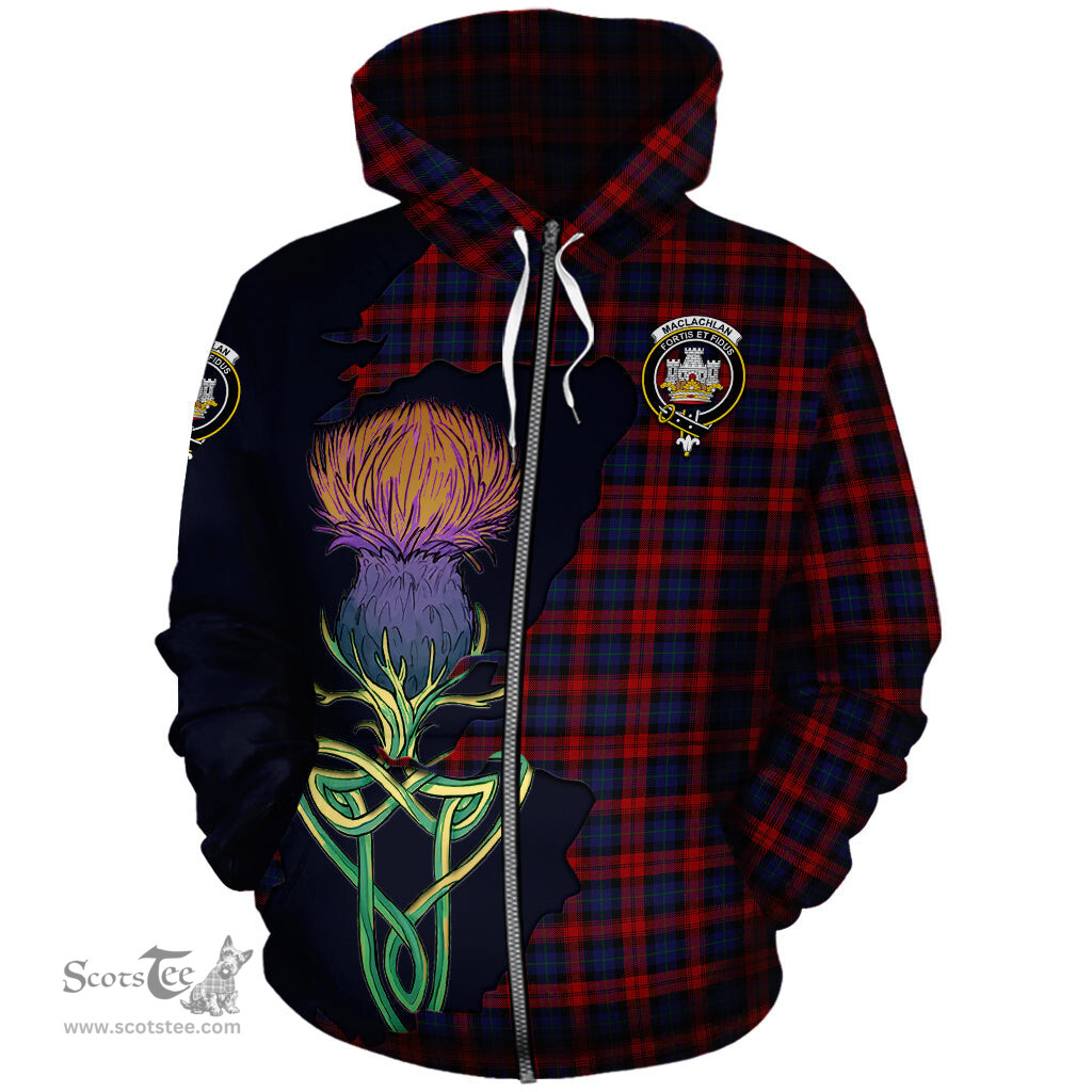 Scottish MacLachlan Clan Tartan Crest with Thistle and Scotland Map Tartan Plaid Hoodie Scottish Plaid Tartan Plaid - ScotsTee - scotstee.com
