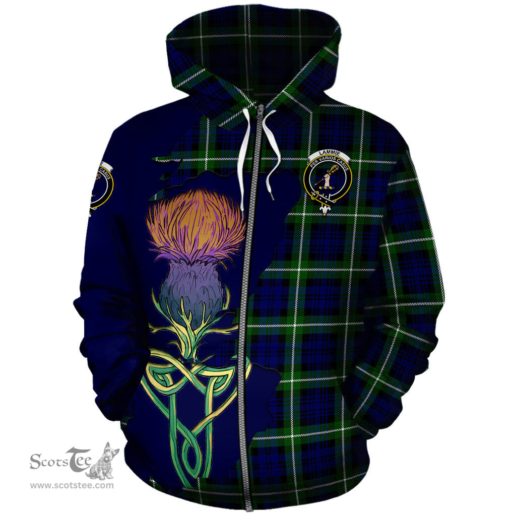 Scottish Lammie Clan Tartan Crest with Thistle and Scotland Map Tartan Plaid Hoodie Scottish Plaid Tartan Plaid - ScotsTee - scotstee.com