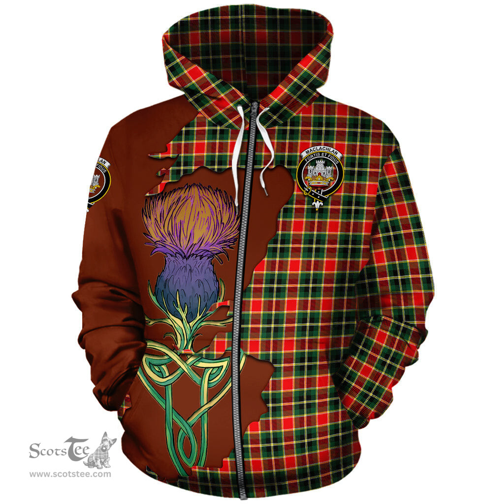 Scottish MacLachlan Hunting Modern Clan Tartan Crest with Thistle and Scotland Map Tartan Plaid Hoodie Scottish Plaid Tartan Plaid - ScotsTee - scotstee.com